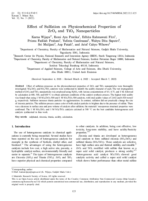 (PDF) Effect of Sulfation on Physicochemical Properties of ZrO2 and ...