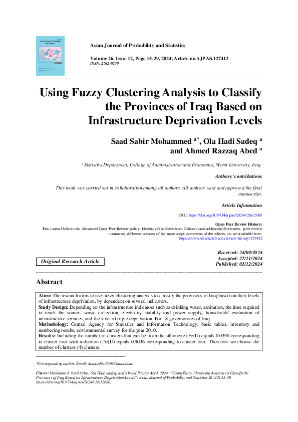 (PDF) Using Fuzzy Clustering Analysis to Classify the Provinces of Iraq ...