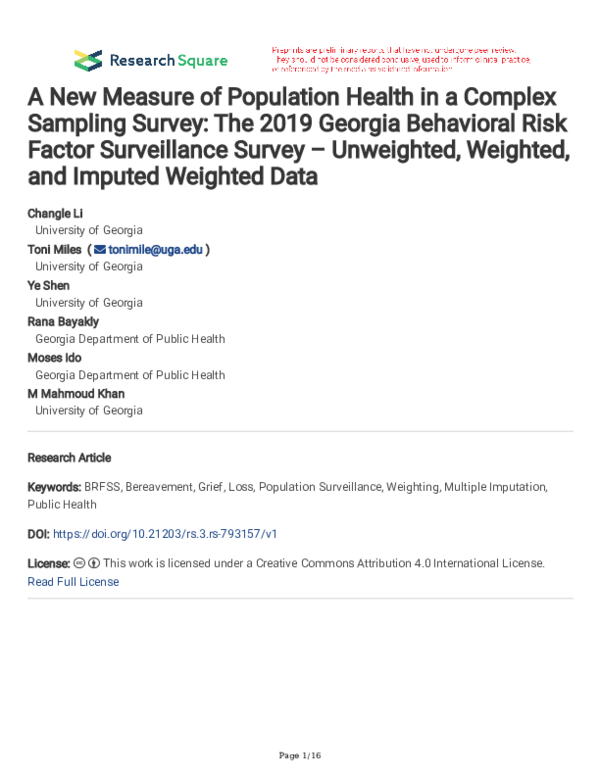 (PDF) A New Measure of Population Health in a Complex Sampling Survey ...