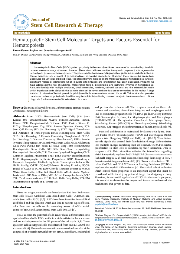 (PDF) Hematopoietic Stem Cell Molecular Targets and Factors Essential ...