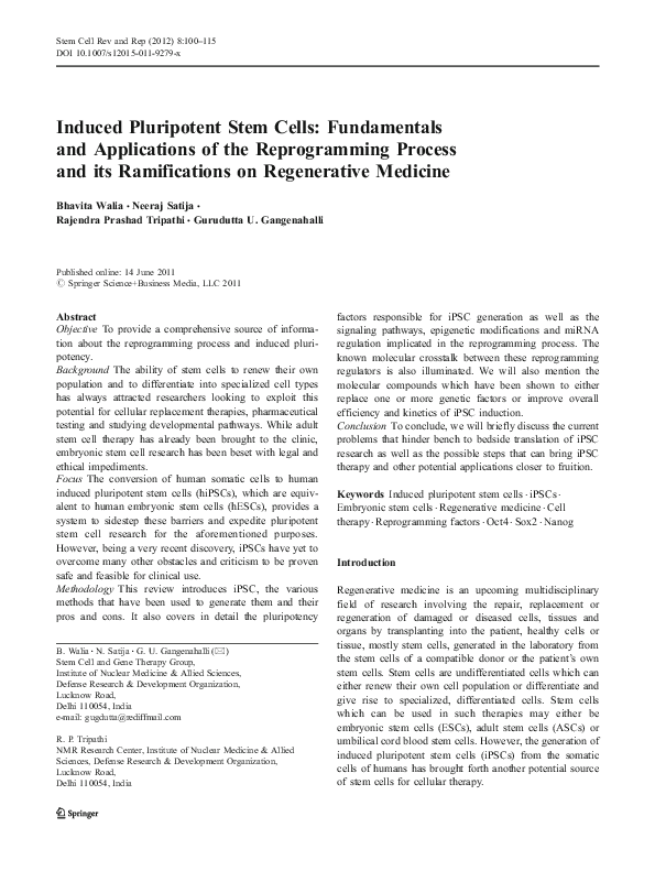 (PDF) Induced pluripotent stem cells: fundamentals and applications of ...