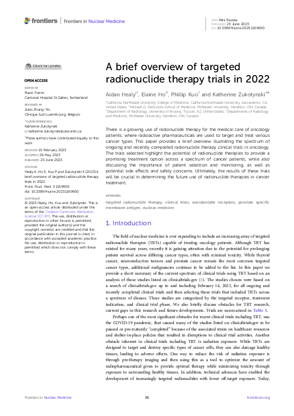 (PDF) A brief overview of targeted radionuclide therapy trials in 2022