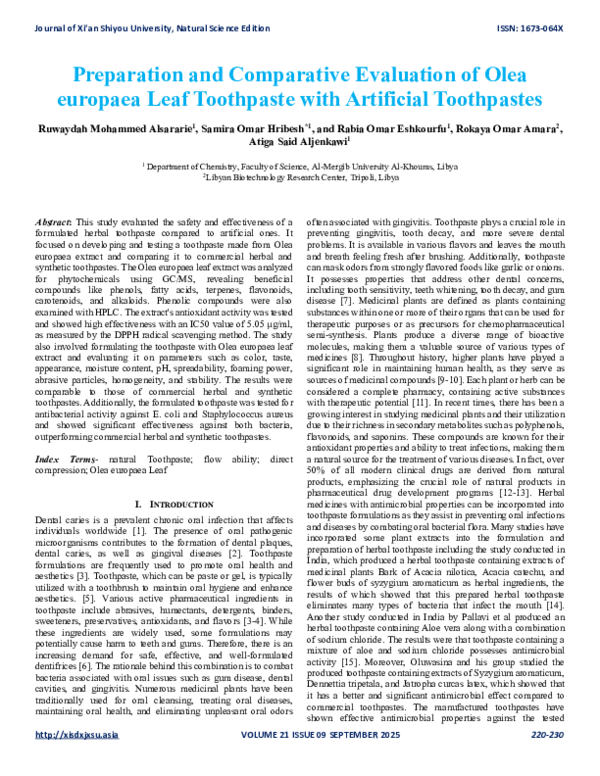 (PDF) Preparation and Comparative Evaluation of Olea europaea Leaf ...