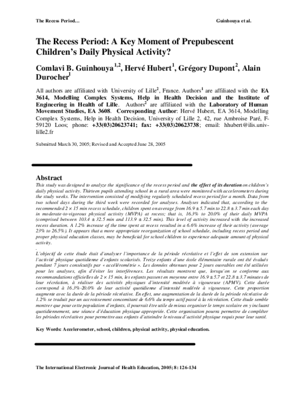 (PDF) The Recess Period: A Key Moment of Prepubescent Children's Daily ...