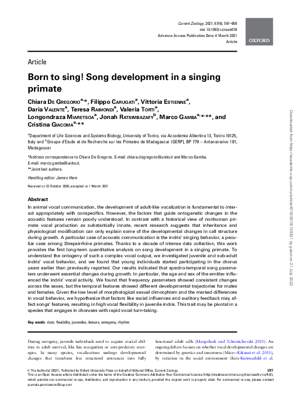 (PDF) Born to sing! Song development in a singing primate