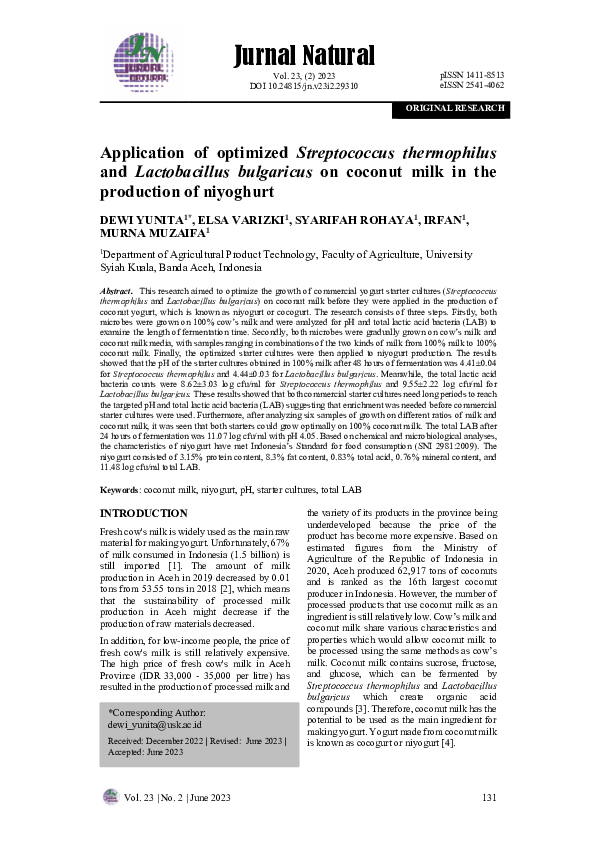 (PDF) Application of optimized Streptococcus thermophilus and ...