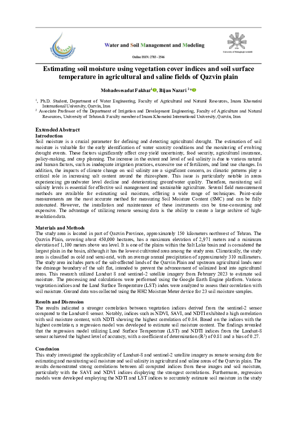 (PDF) Estimating soil moisture using vegetation cover indices and soil ...