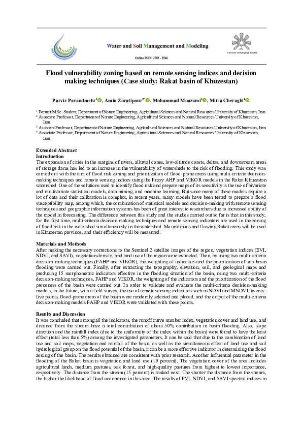 (PDF) Flood vulnerability zoning based on remote sensing indices and ...