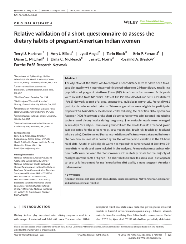 (PDF) Relative validation of a short questionnaire to assess the ...