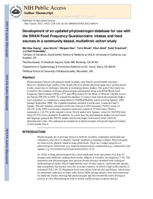 (PDF) Development of an Updated Phytoestrogen Database for Use With the ...