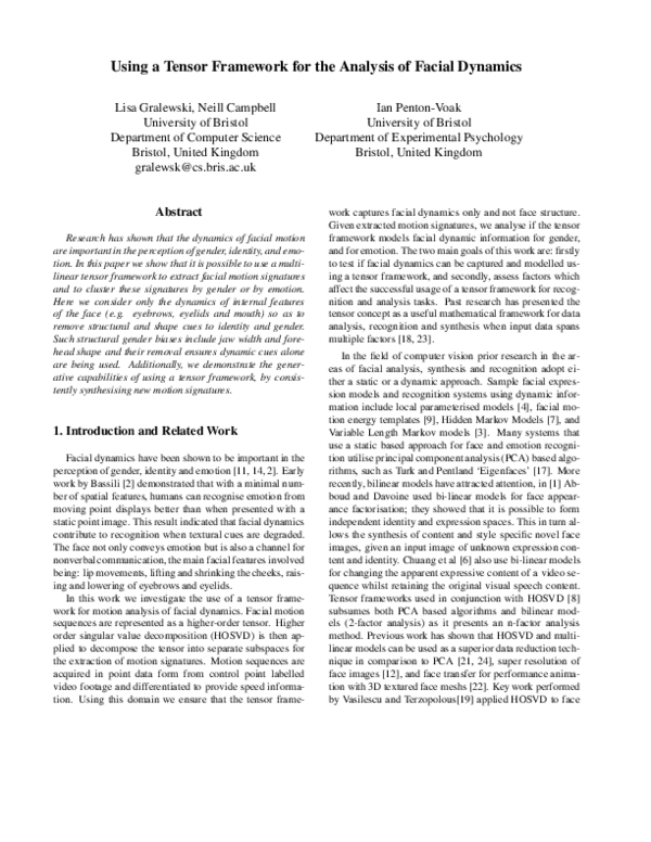 (PDF) Using a Tensor Framework for the Analysis of Facial Dynamics