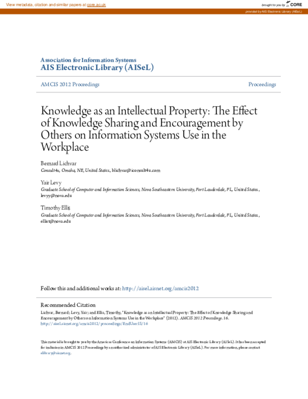 (PDF) Knowledge as an Intellectual Property: The Effect of Knowledge ...