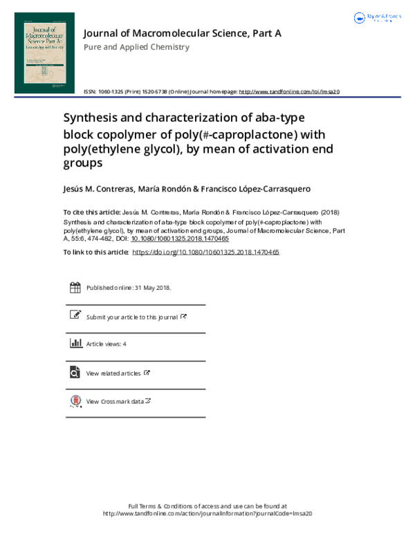 (PDF) Synthesis and characterization of aba-type block copolymer of ...
