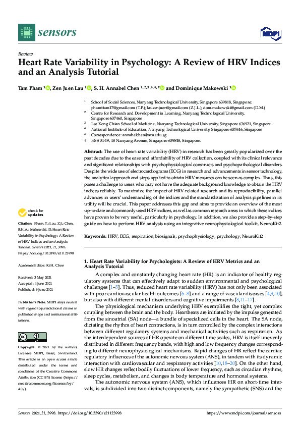 (PDF) Heart Rate Variability for Psychologists: A Review of HRV Indices ...