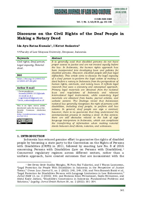 (PDF) Discourse on the Civil Rights of the Deaf People in Making a ...