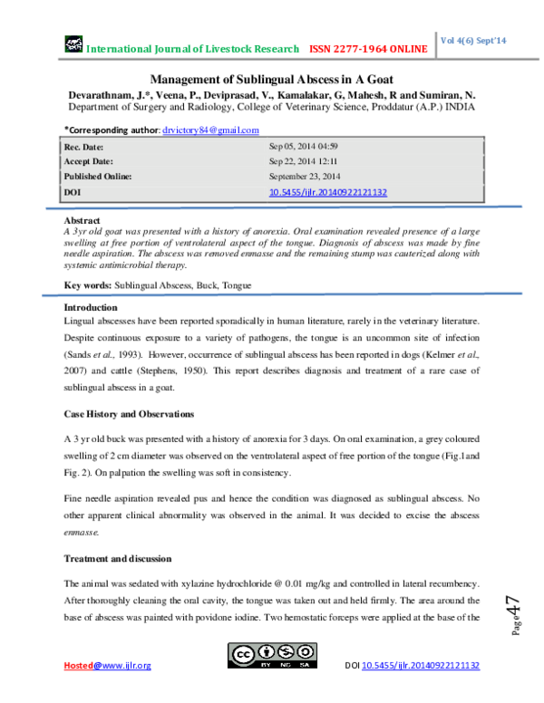 (PDF) Management of Sublingual Abscess in a Goat