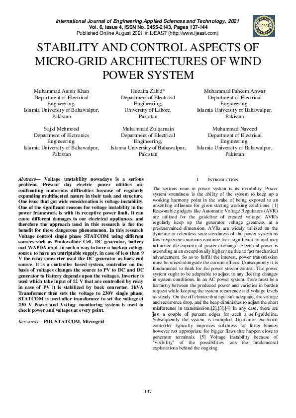 (PDF) Stability and Control Aspects of Micro-Grid Architectures of Wind ...