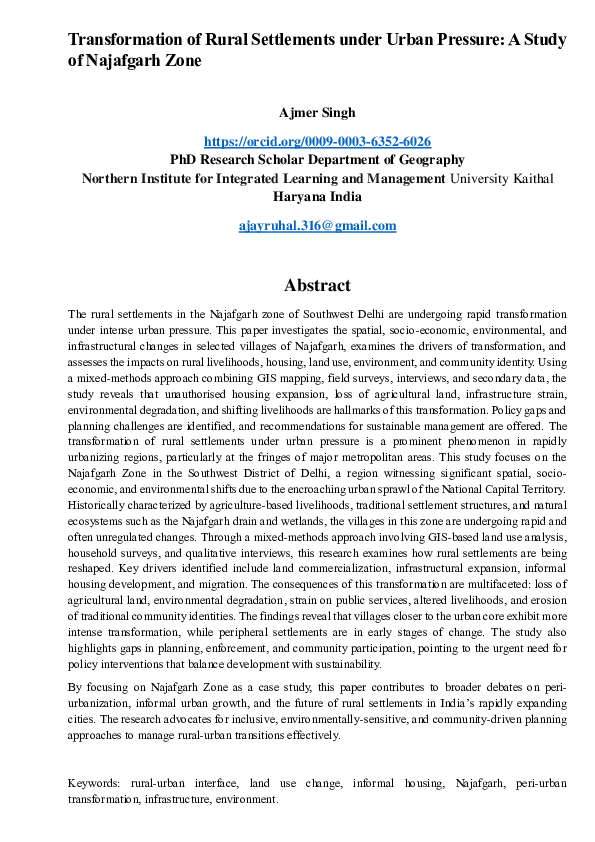 (PDF) Transformation of Rural Settlements under Urban Pressure: A Study ...