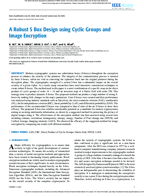 (PDF) A Robust S Box Design using Cyclic Groups and Image Encryption