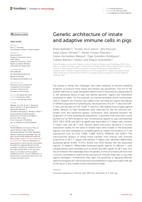 (PDF) Genetic architecture of innate and adaptive immune cells in pigs