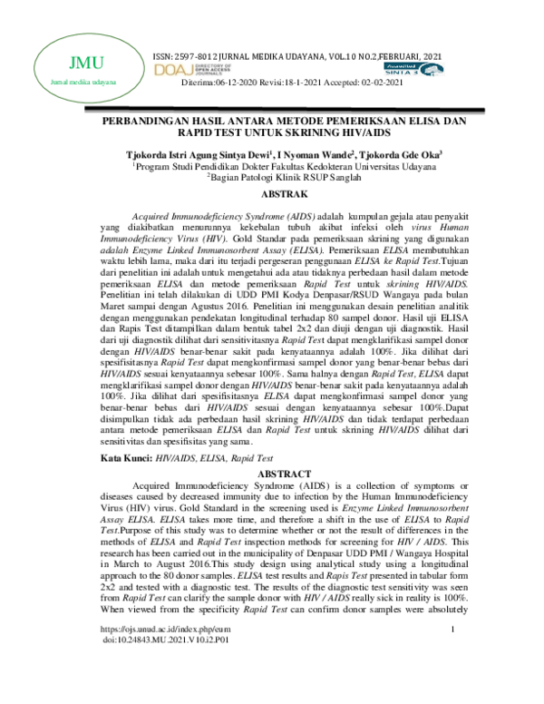 (PDF) Perbandingan Hasil Antara Metode Pemeriksaan Elisa Dan Rapid Test ...