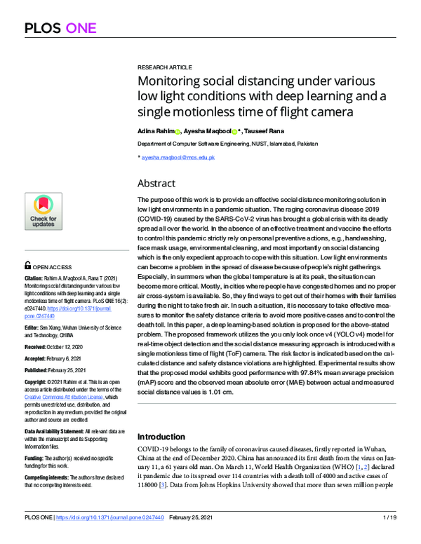 (PDF) Monitoring social distancing under various low light conditions ...