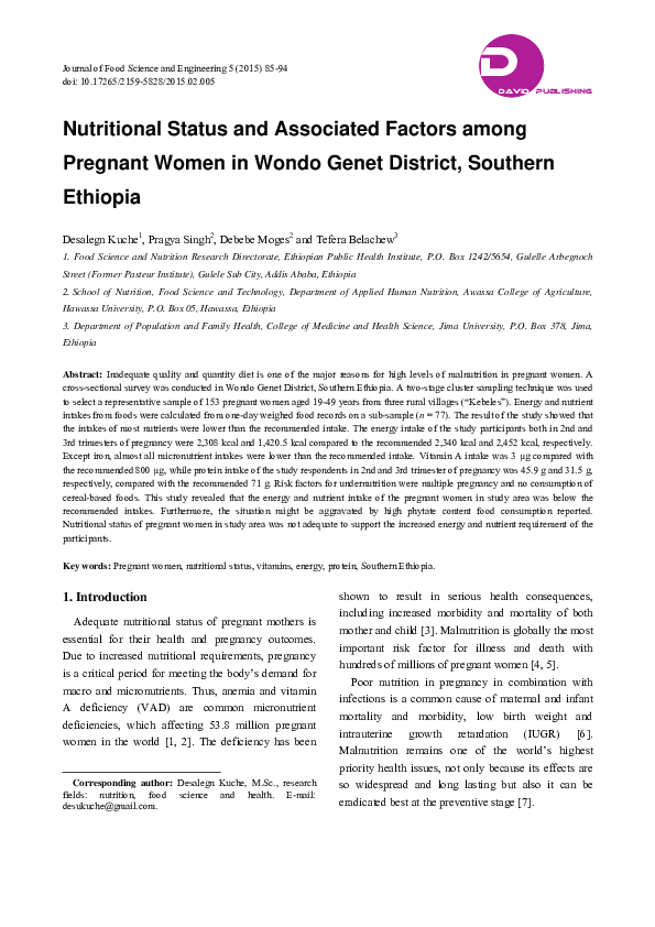 (PDF) Nutritional Status and Associated Factors among Pregnant Women in ...