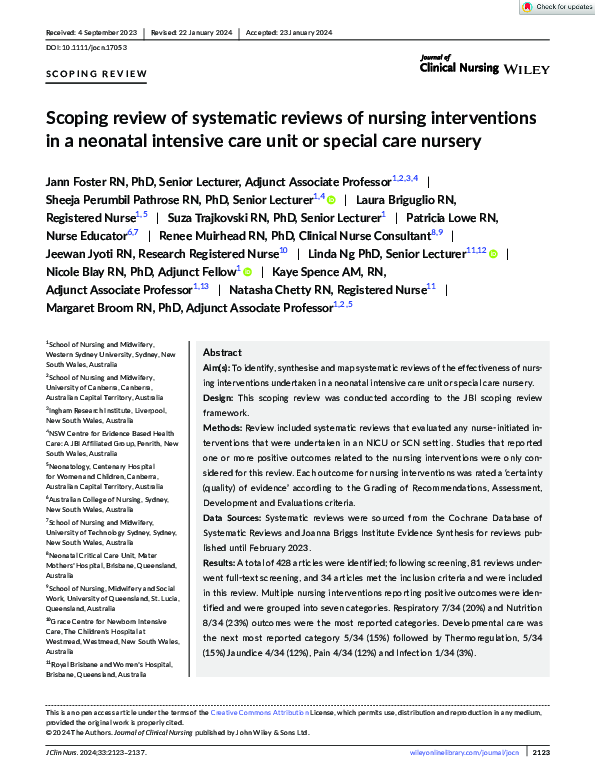 (PDF) Scoping review of systematic reviews of nursing interventions in ...