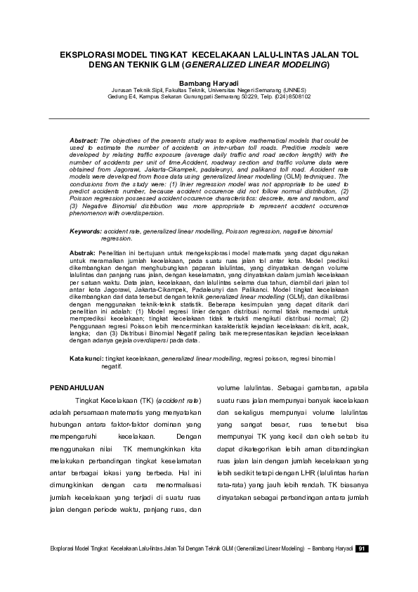 (PDF) Eksplorasi Model Tingkat Kecelakaan Lalu-Lintas Jalan Tol Dengan ...