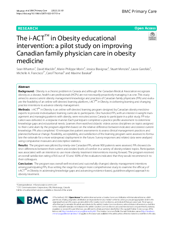 (PDF) The i-ACT™ in Obesity educational intervention: a pilot study on ...