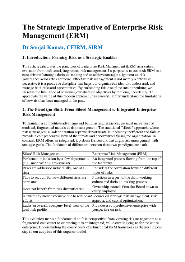 (PDF) The Strategic Imperative of Enterprise Risk Management (ERM