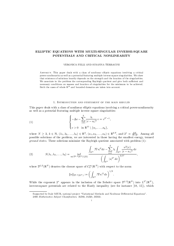 (PDF) Elliptic Equations with Multi-Singular Inverse-Square Potentials ...