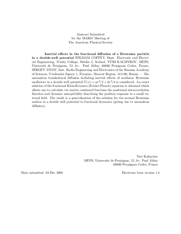 (PDF) Inertial effects in the fractional diffusion of a Brownian ...
