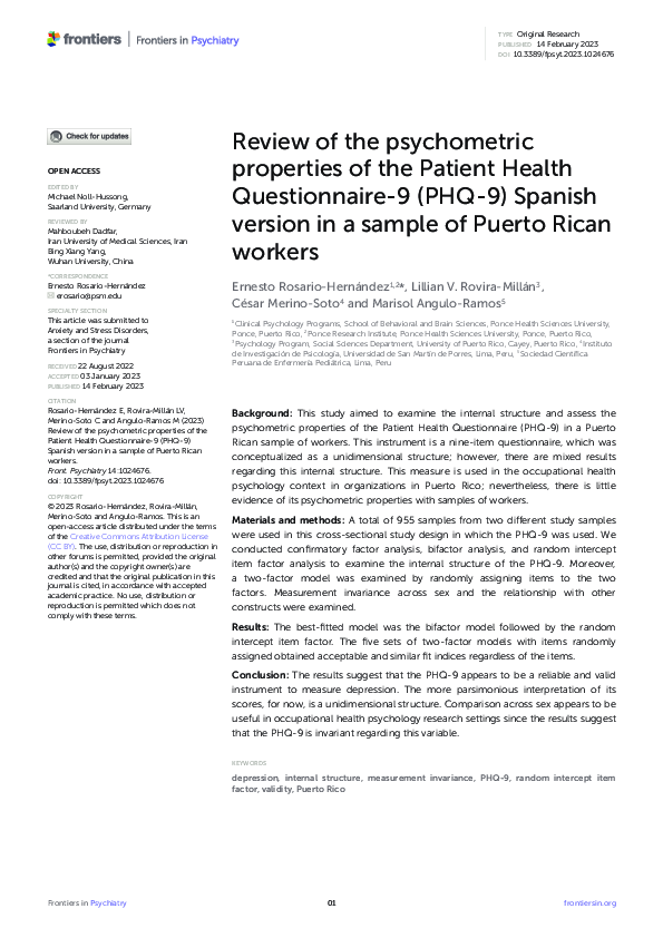 (PDF) Review of the psychometric properties of the Patient Health ...
