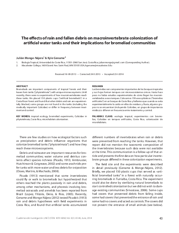(PDF) The effects of rain and fallen debris on macroinvertebrate ...