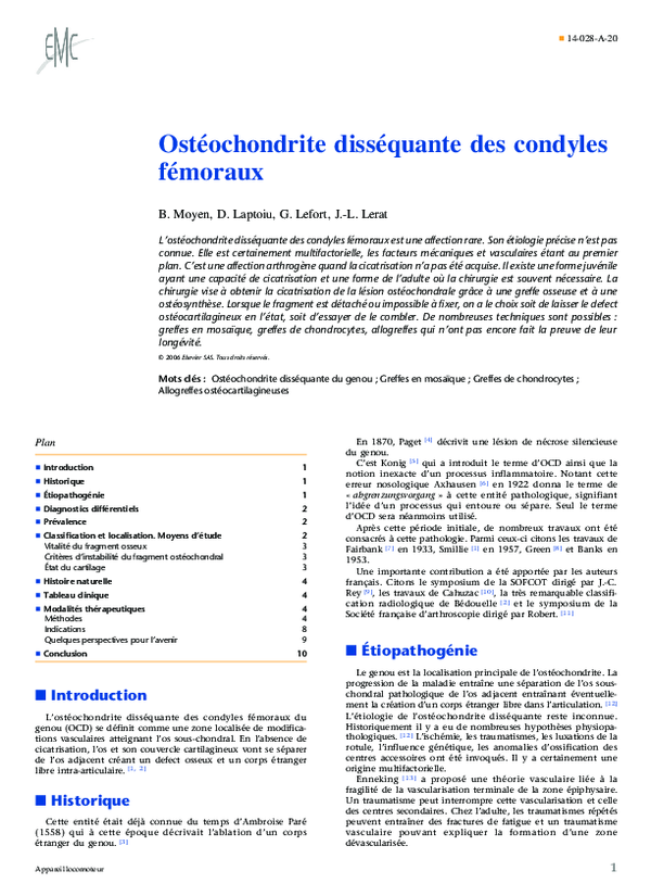 (PDF) L’ostéochondrite disséquante des condyles fémoraux