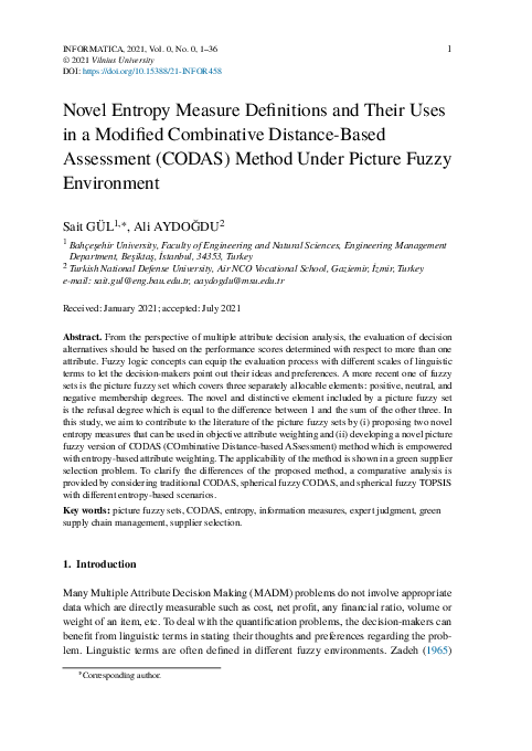 (PDF) Novel Entropy Measure Definitions and Their Uses in a Modified ...