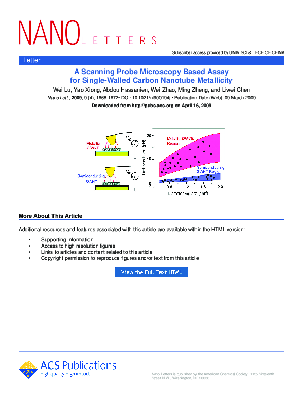 (PDF) A Scanning Probe Microscopy Based Assay for Single-Walled Carbon ...