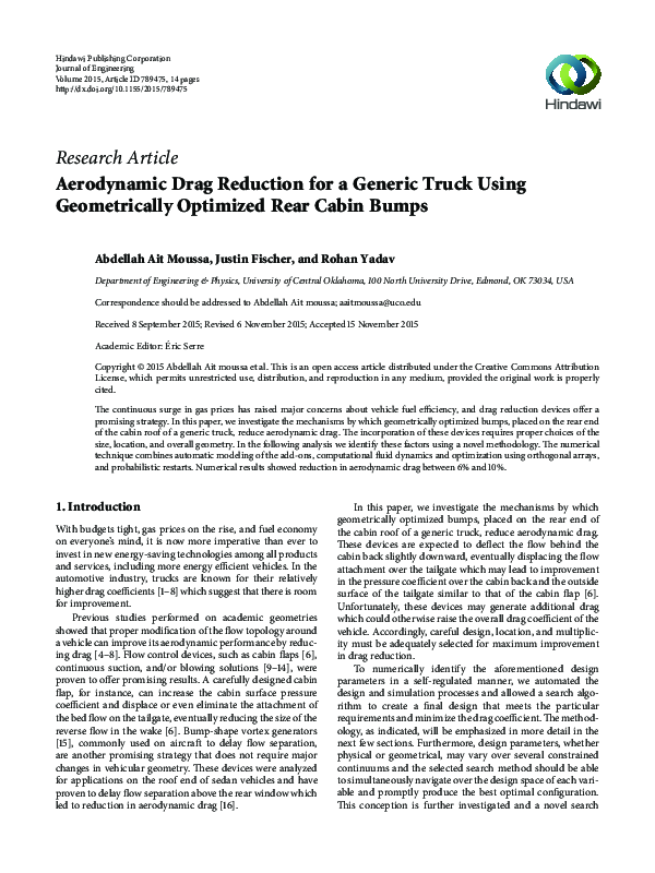 (PDF) Aerodynamic Drag Reduction for a Generic Truck Using ...