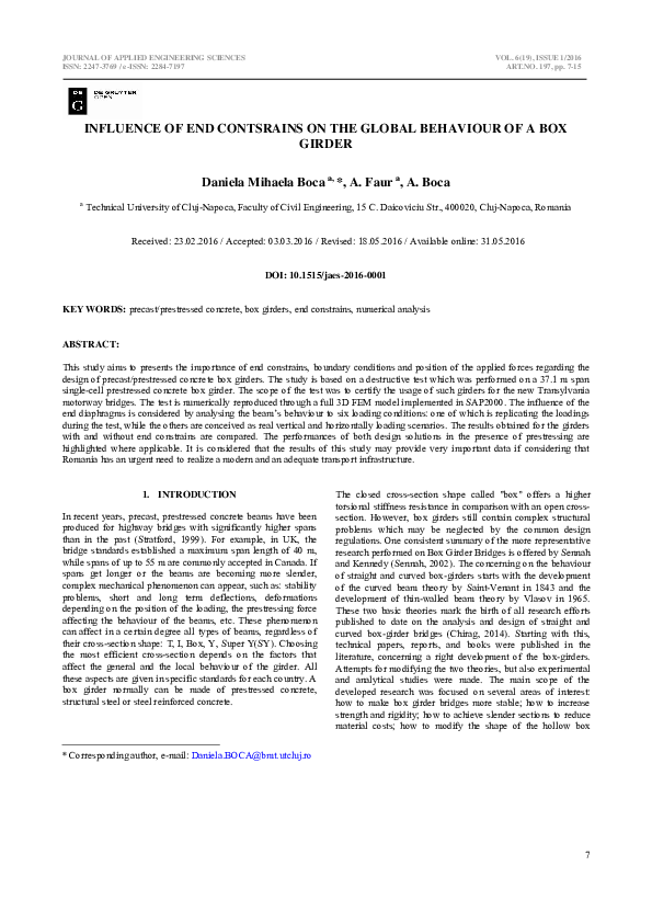(PDF) Influence of end Contsrains on the Global Behaviour of a Box Girder