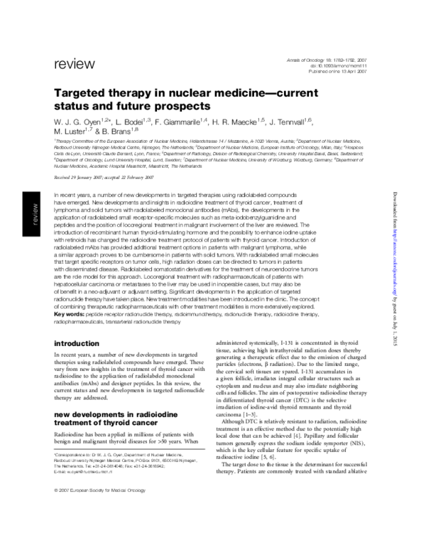 (PDF) Targeted therapy in nuclear medicine—current status and future ...