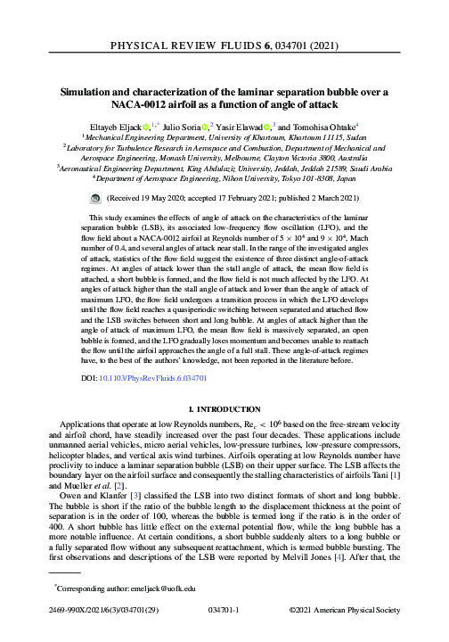 (PDF) Simulation and characterization of the laminar separation bubble ...