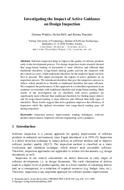 (PDF) Investigating the Impact of Active Guidance on Design Inspection
