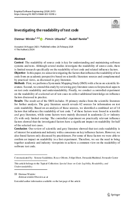 (PDF) Investigating the readability of test code
