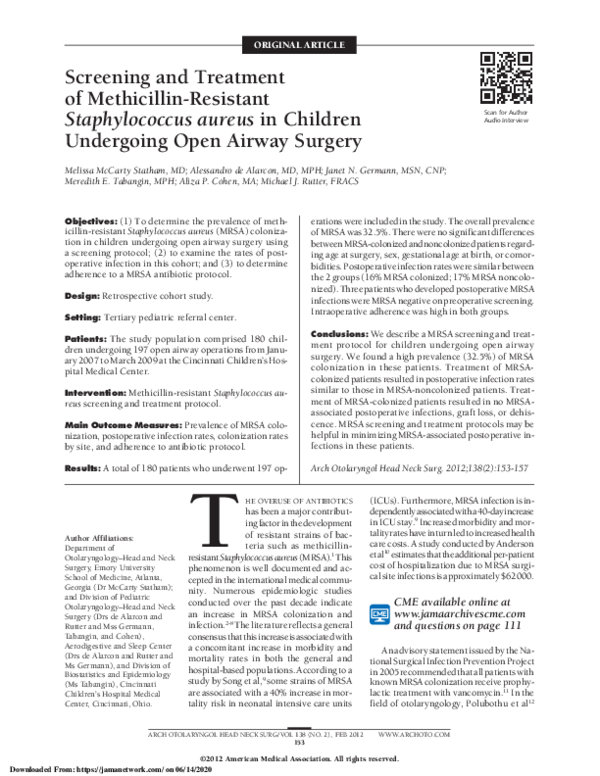 (PDF) Screening and Treatment of Methicillin-Resistant Staphylococcus ...