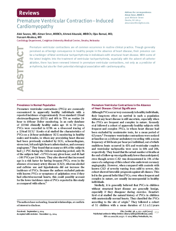 (PDF) Premature Ventricular Contraction-Induced Cardiomyopathy