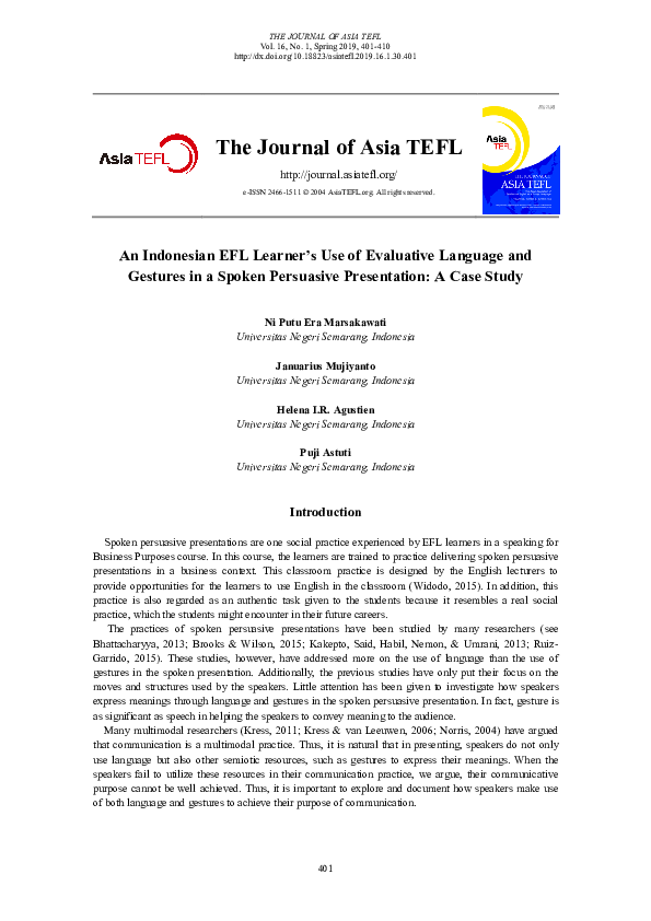 (PDF) An Indonesian EFL Learner’s Use of Evaluative Language and ...
