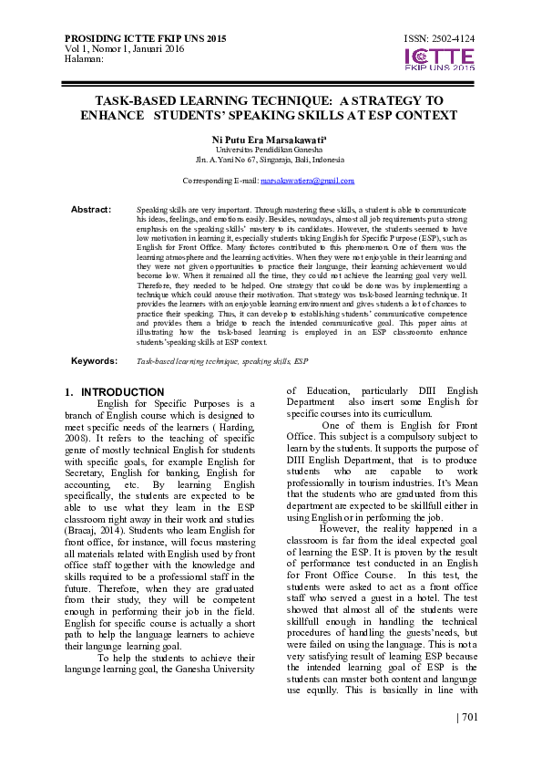 (PDF) Task-Based Learning Technique: a Strategy to Enhance Students ...