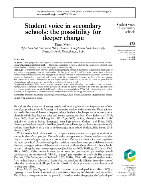 (PDF) Student voice in secondary schools: the possibility for deeper change