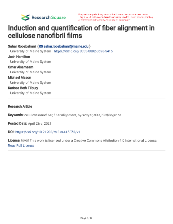 (PDF) Induction and quantification of fiber alignment in cellulose ...